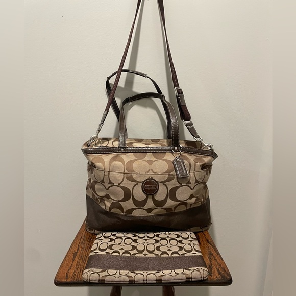 Coach Handbags - Coach Brown Signature Tote Bag And Makeup Bag